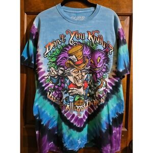 Y2k Liquid Blue Alice in Wonderland tie dye we're‎ all mad here  L